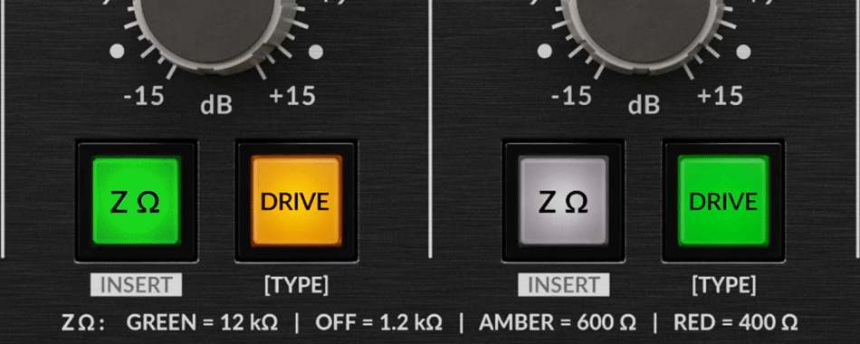 PURE DRIVE OCTO – Tasten für die Eingangsimpedanz des Vorverstärkers